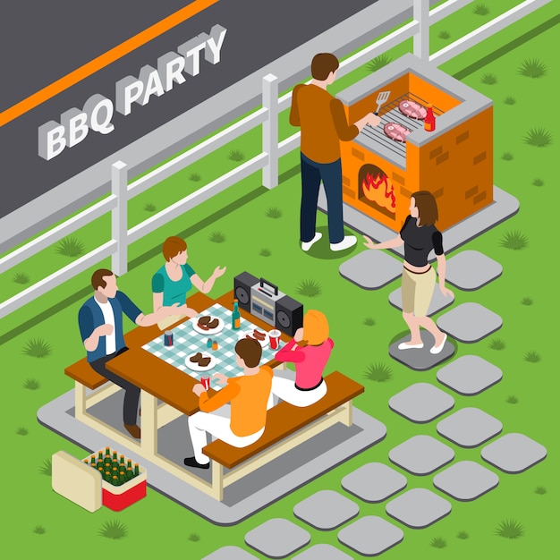 Bbq party isometric composition