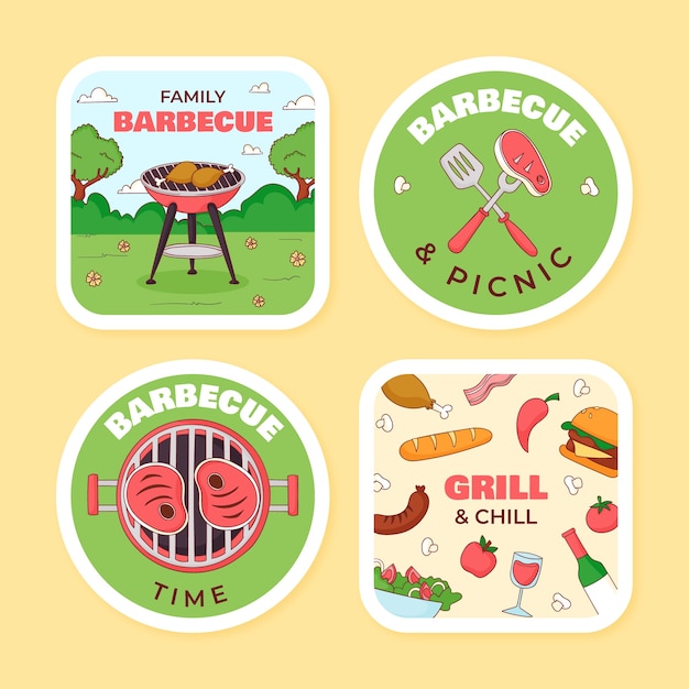 Free vector bbq party labels  template