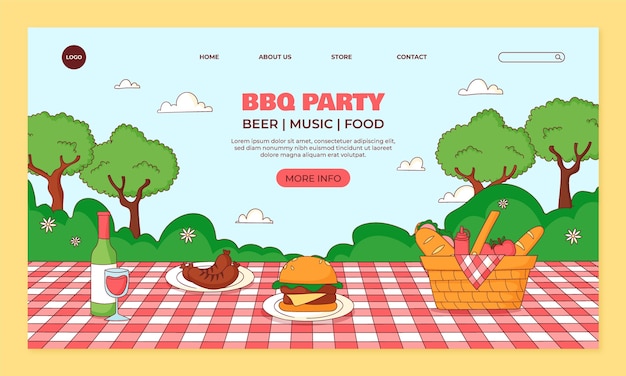 Free vector bbq party landing page template