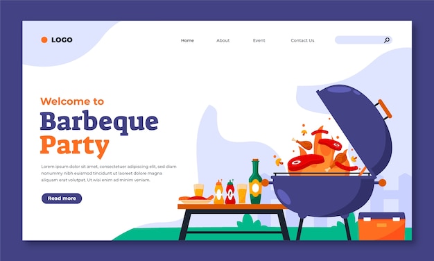 Free vector bbq party landing page template