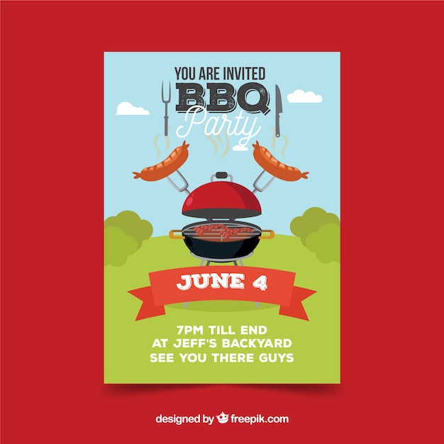 Vettore gratuito poster di partito barbecue in design piatto