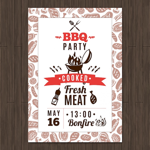 Bbq party promo poster with fresh grilled meat elements