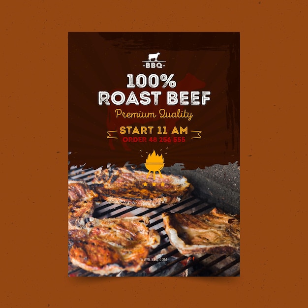Vettore gratuito modello di poster barbecue con foto