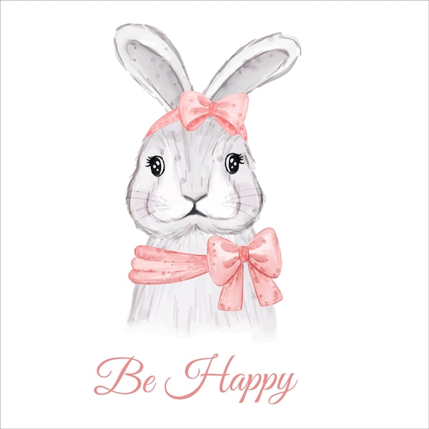 Be Happy card with watercolor Easter bunny