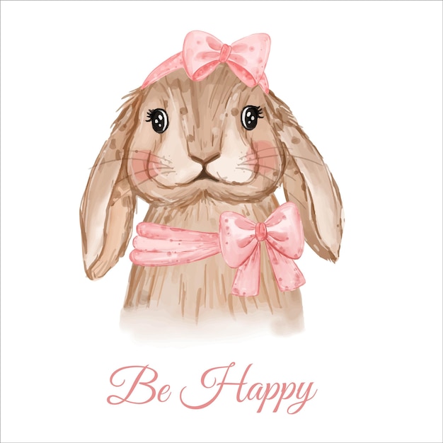 Be Happy card with watercolor Easter bunny