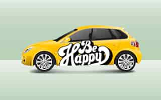 Free vector be happy typography on a hatchback car vector