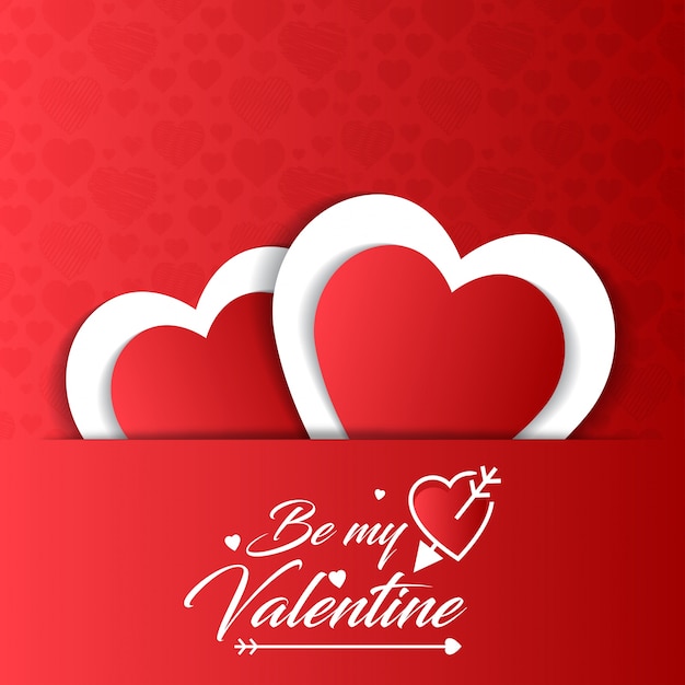 Be my valentine card with red pattern background