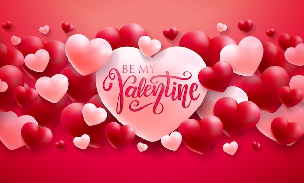 Be my valentine happy valentines day design with red and white heart and typography letter