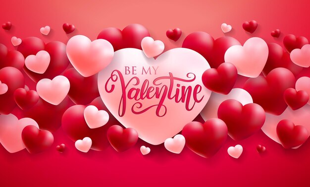 Будь моим Валентином С Днем Святого Валентина Дизайн с красным и белым сердцем и типографским письмом