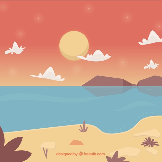 Free vector beach background at sunset