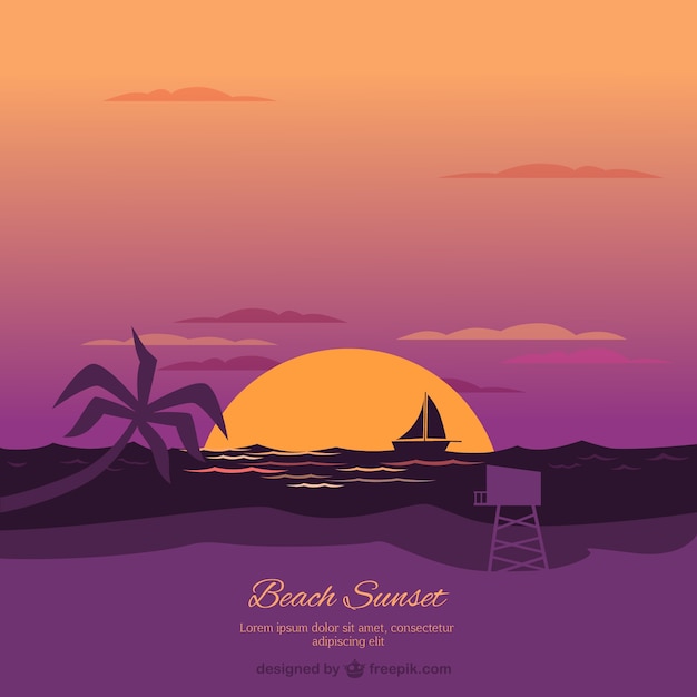 Free vector beach background at sunset