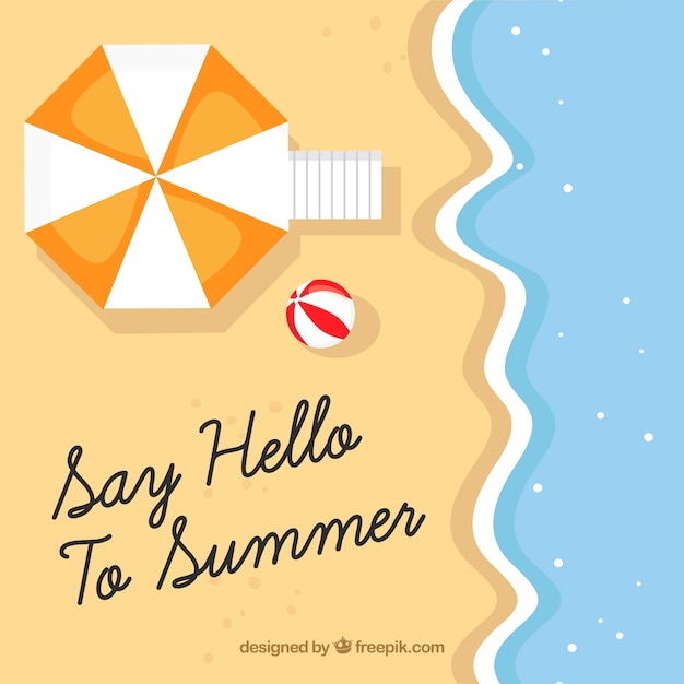 Free vector beach background and umbrella on top view