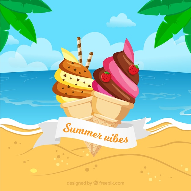 Beach background with delicious ice cream