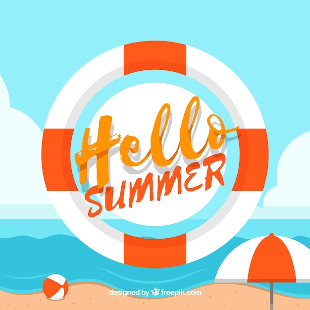 Beach background with float in flat design