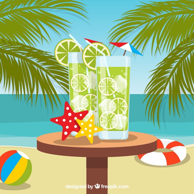 Beach background with mojitos
