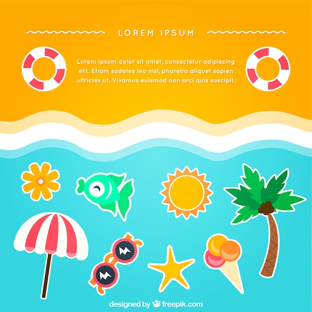 Beach background with summer icons