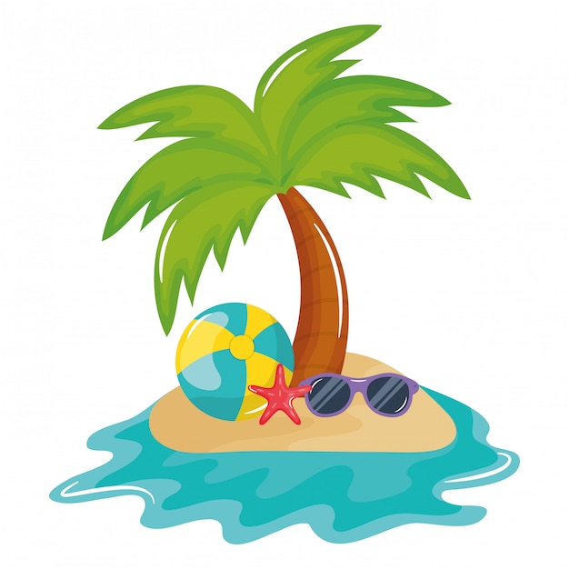 Бесплатное векторное изображение Пляжный шар с аксессуаром для солнцезащитных очков