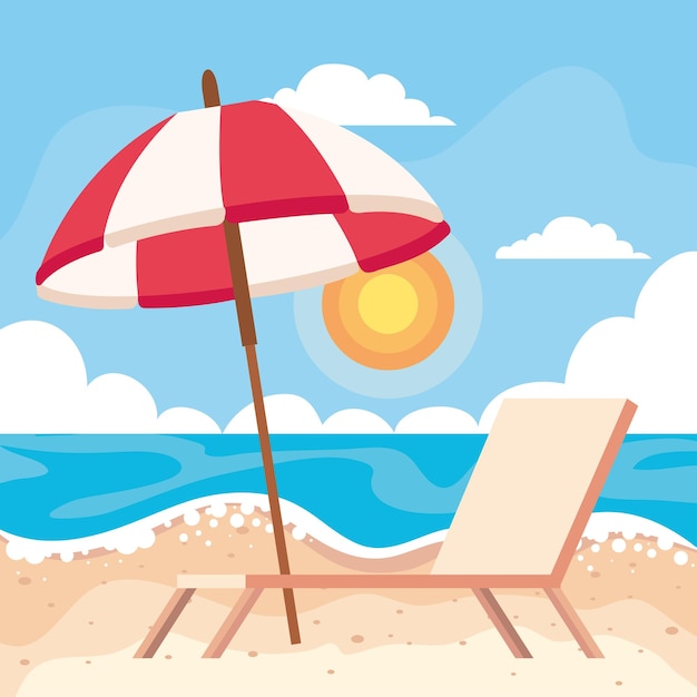 Free vector beach chair and umbrella scene