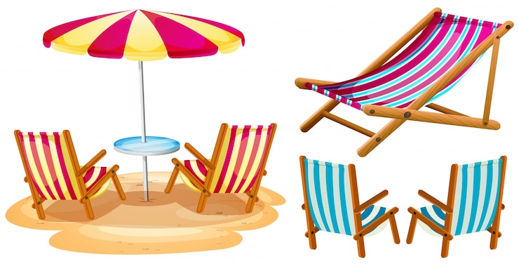 Free Vector beach chairs and umbrella