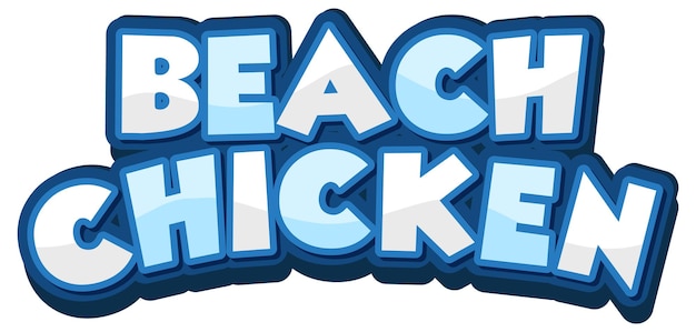 Бесплатное векторное изображение Дизайн шрифта beach chicken в мультяшном стиле, изолированные на белом фоне