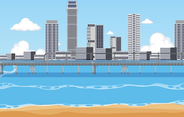 Free vector beach city at daytime scene