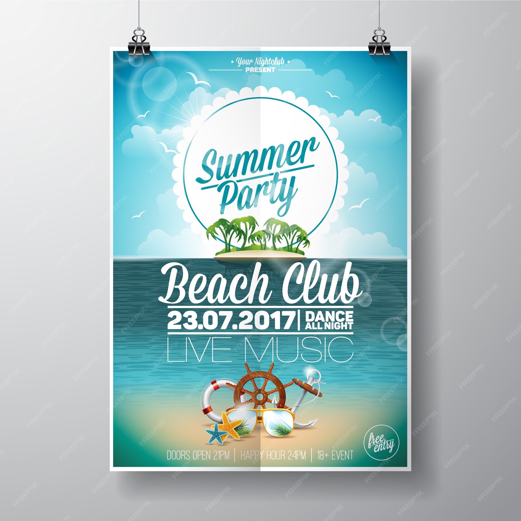 Free Vector | Beach club party poster