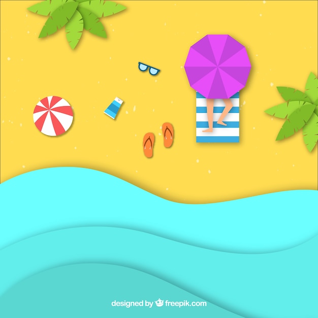 Бесплатное векторное изображение Пляж сверху в стиле бумаги