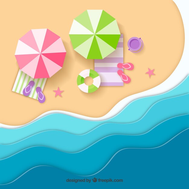 Beach from top background in paper style