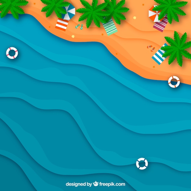 Free vector beach fron the top in paper style