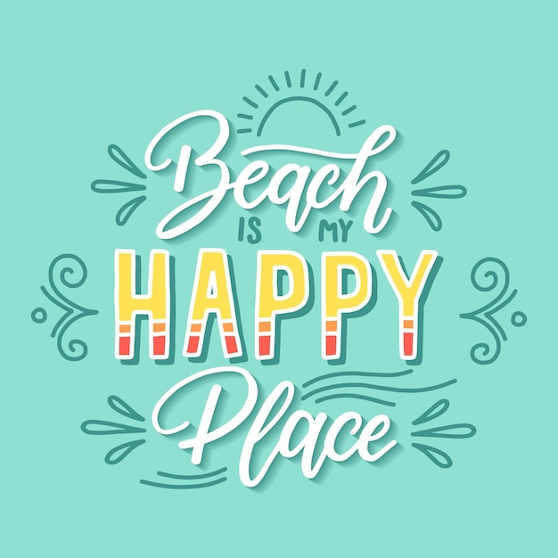 Free vector beach happy place quote lettering