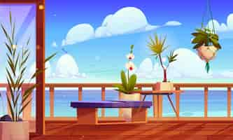 Free vector beach house balcony with mediterranean seascape