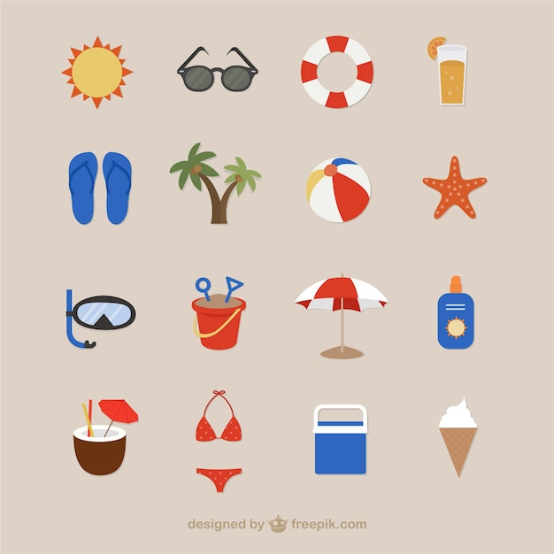 Бесплатное векторное изображение Пляж иконки на летнее