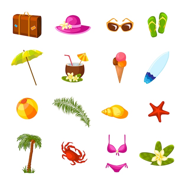 Free vector beach multicolored icons set