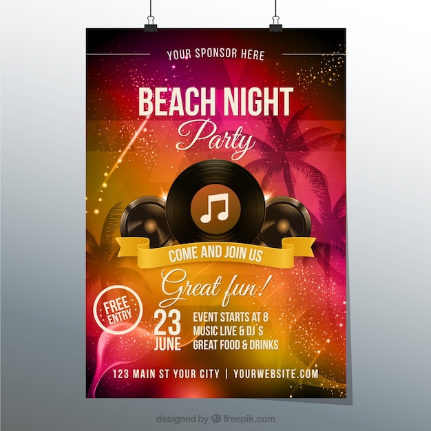 Vettore gratuito beach night party poster