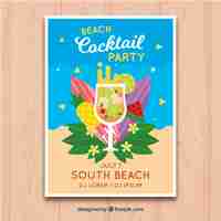 Free vector beach party brochure with cocktail and fruits in flat design