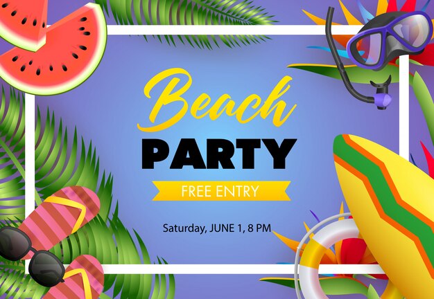 Beach party, free entry poster design. Flip-flops