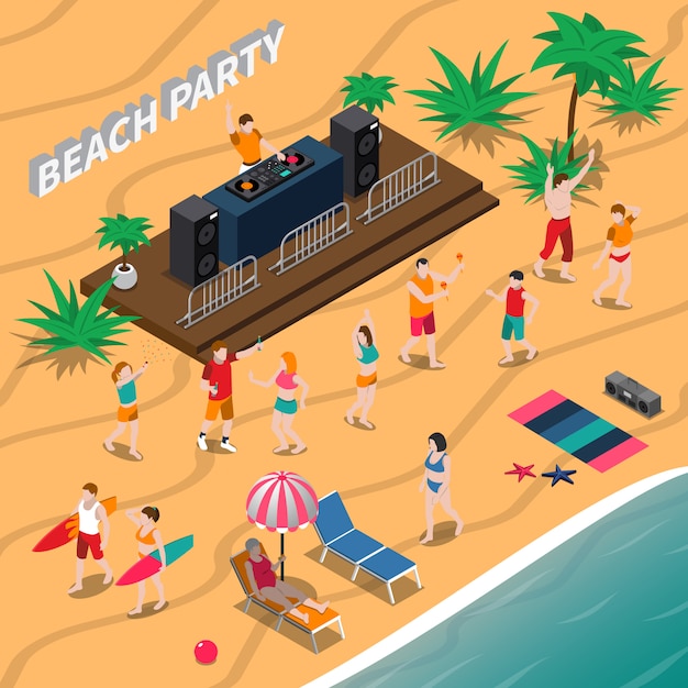 Beach party illustrazione isometrica