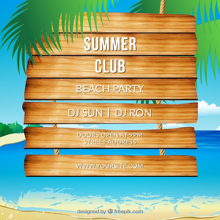 Free Vector beach party wooden sign