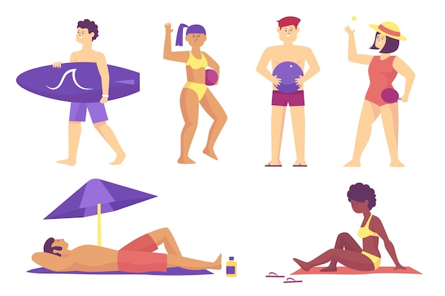 Vettore gratuito illustrazione di persone di spiaggia