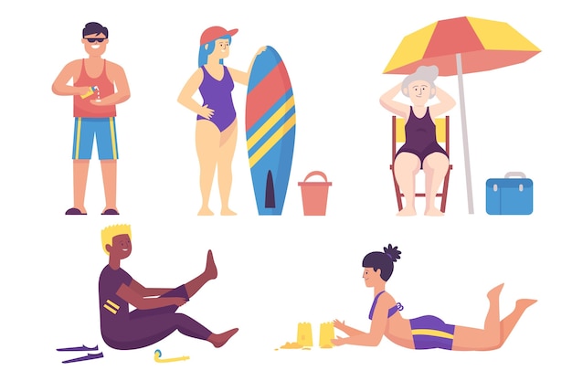 Vettore gratuito illustrazione di persone di spiaggia