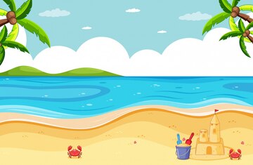 Free Vector | Beach scene with sand castle and little crab