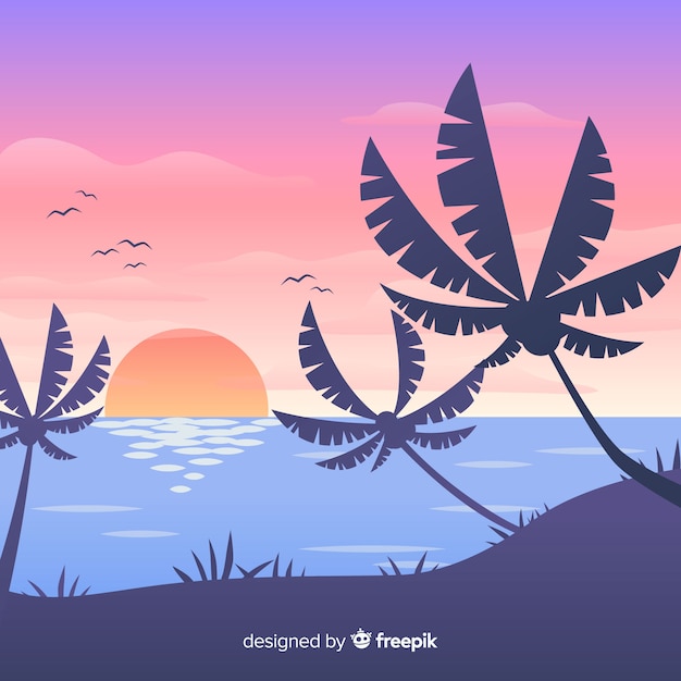 Free vector beach sunset landscape background