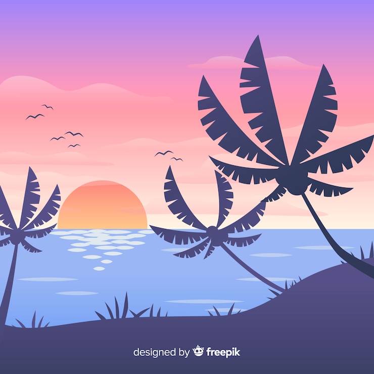 Free Vector beach sunset landscape background