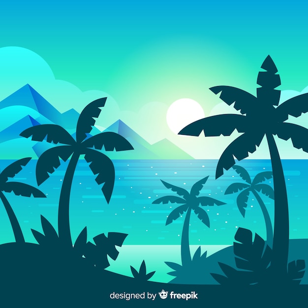 Free vector beach sunset landscape background