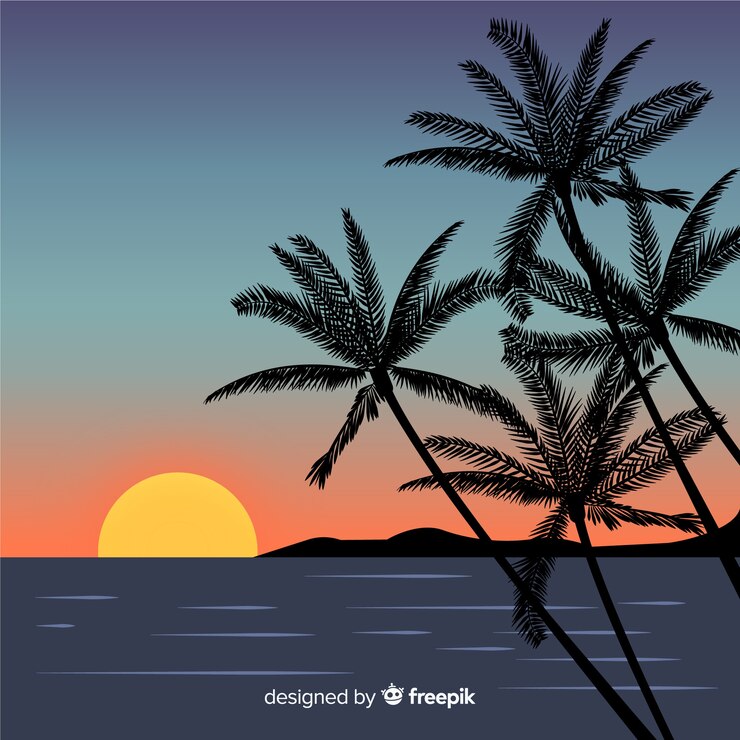 Free Vector beach sunset landscape background