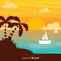 Free vector beach sunset landscape background