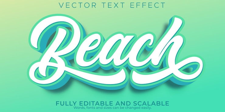 Free Vector beach text effect, editable summer and travel text style