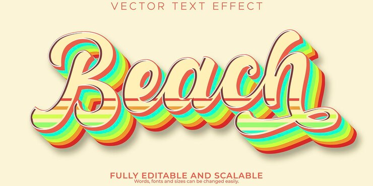 Free Vector beach text effect editable vintage and colorful text style