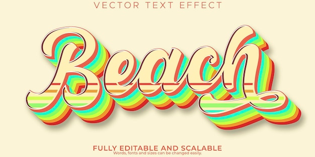 Пляжный текстовый эффект, редактируемый винтажный и красочный стиль текста