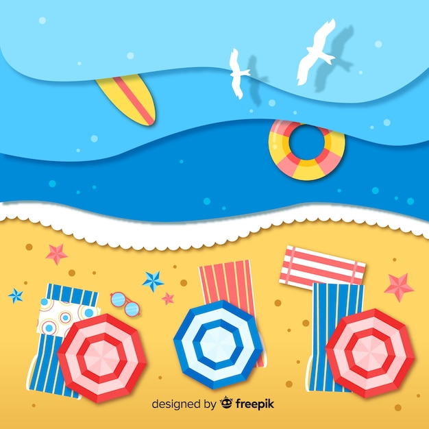 Beach top view in paper style background